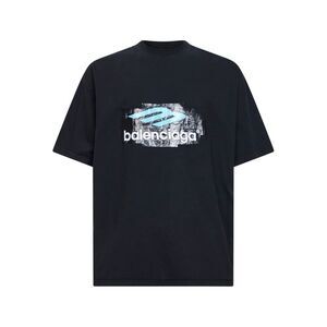 Balenciaga Men Black Jersey Oversized T-Shirt